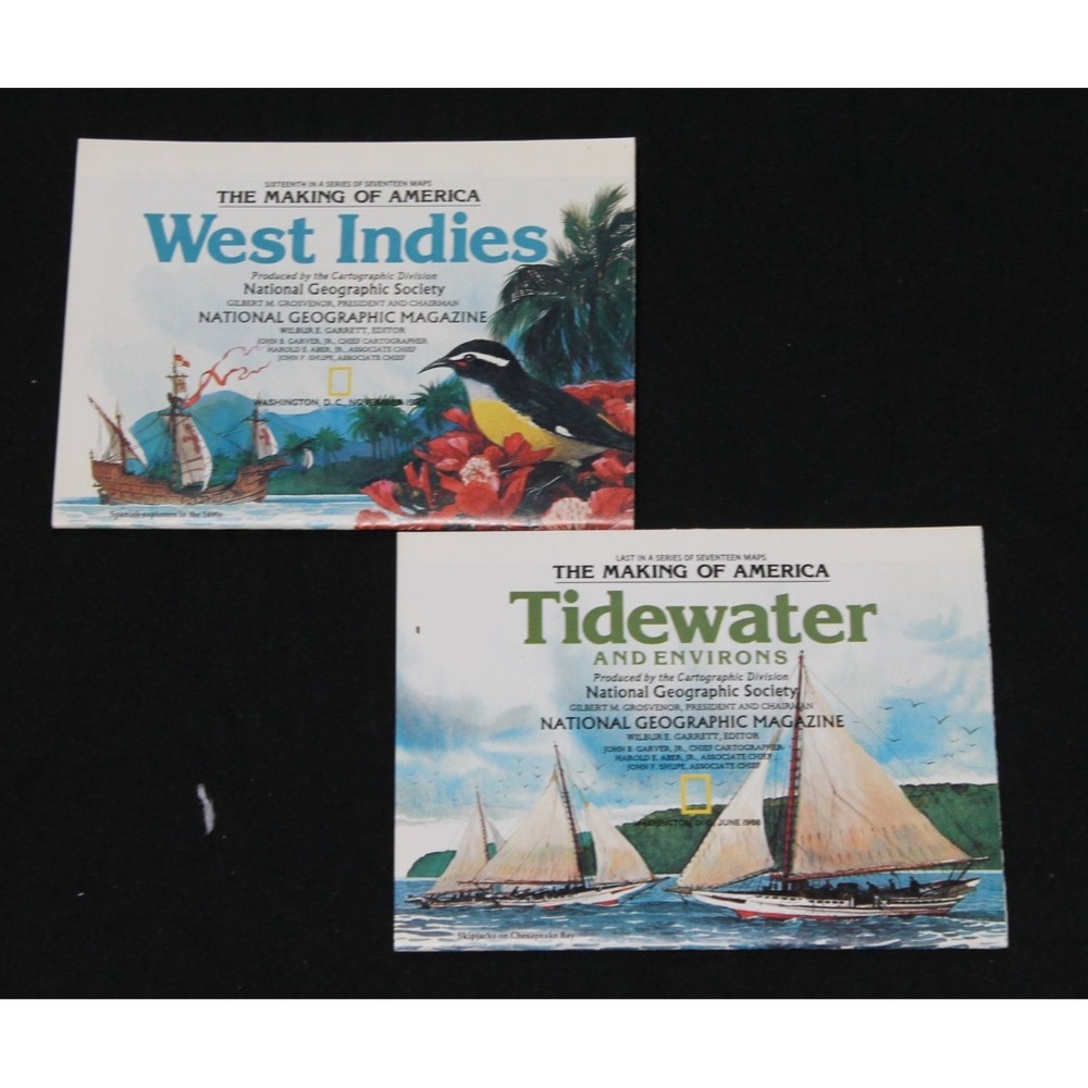 Vintage National Geographic Making of America Maps West Indies & Tidewater Pair